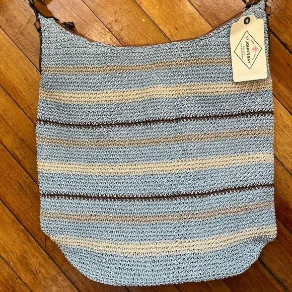 St John's Bay Tote Bag Women's Blue Yellow Straw Woven $65 NWT - Picture 2 of 7